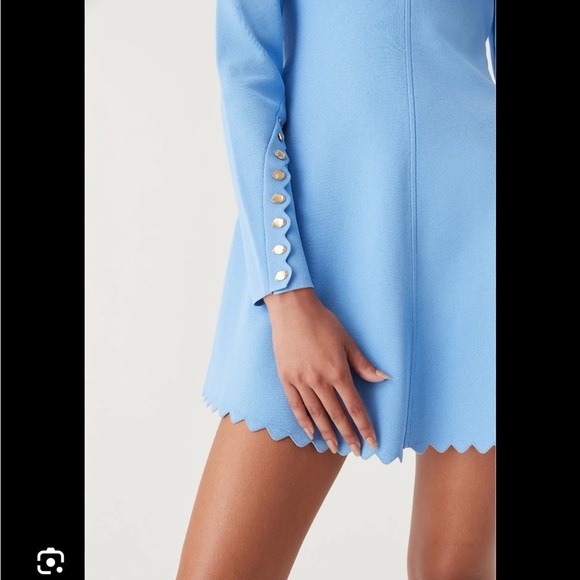 AJE- NWT Mist Blue Harmony Knit Longsleeve Scalloped Trim High Collar Mini Dress - Picture 5 of 10
